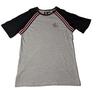 AKADEMIKS Embroidered Crest Logo Men Size XL Gray Black RAGLAN T-Shirt